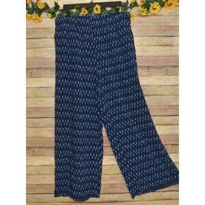 Banana Republic Wide Leg Pant Blue Geometric High Rise Elastic Waist Size XL